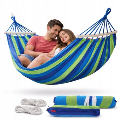 HAMAK OGRODOWY Dwuosobowy DUŻY XXL 265x150 2 Osobowy TURYSTYCZNY Z DRĄŻKIEM