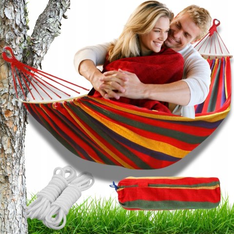 HAMAK OGRODOWY Dwuosobowy DUŻY XXL 265x150 2 Osobowy TURYSTYCZNY Z DRĄŻKIEM