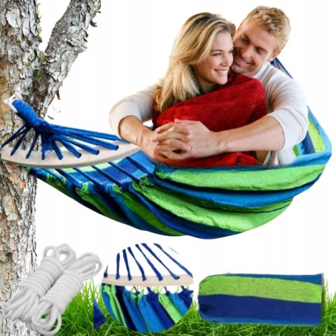 HAMAK OGRODOWY Dwuosobowy DUŻY XXL 265x150 2 Osobowy TURYSTYCZNY Z DRĄŻKIEM