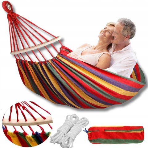 HAMAK OGRODOWY Dwuosobowy DUŻY XXL 265x150 2 Osobowy TURYSTYCZNY Z DRĄŻKIEM