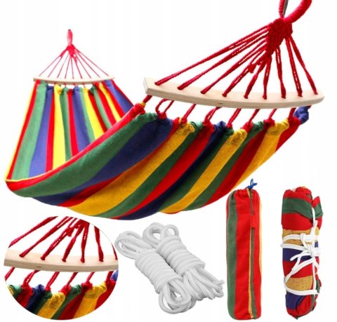 HAMAK OGRODOWY Dwuosobowy DUŻY XXL 265x150 2 Osobowy TURYSTYCZNY Z DRĄŻKIEM