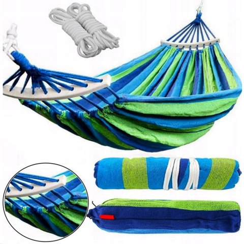 HAMAK OGRODOWY Dwuosobowy DUŻY XXL 265x150 2 Osobowy TURYSTYCZNY Z DRĄŻKIEM