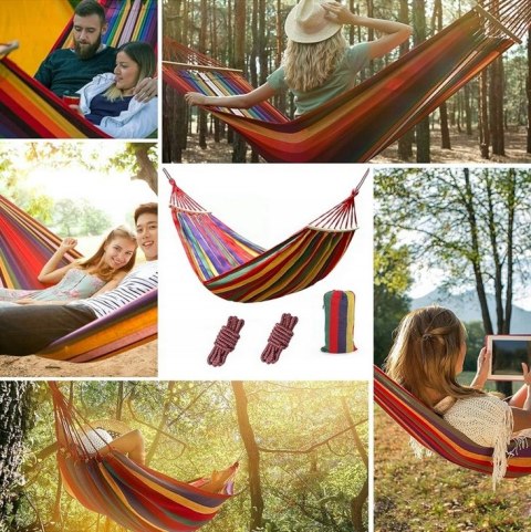 HAMAK OGRODOWY Dwuosobowy DUŻY XXL 265x150 2 Osobowy TURYSTYCZNY Z DRĄŻKIEM