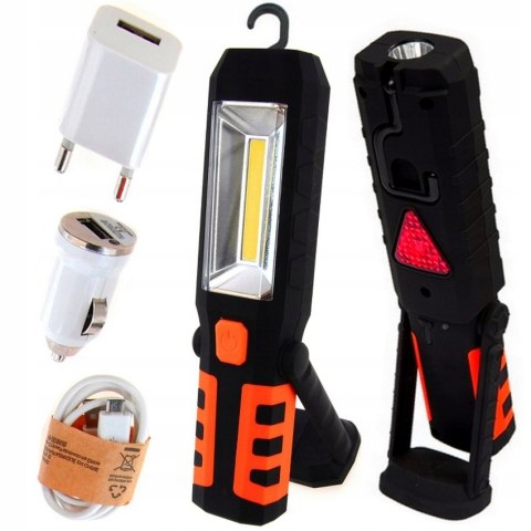 LAMPA WARSZTATOWA LED MOCNA 3w1 Pomaraczowa LATARKA