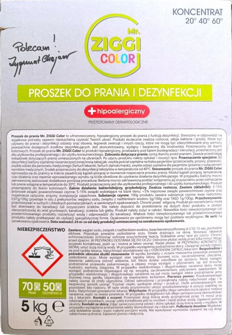 Mr. Ziggi proszek do prania i dezynfekcji hipoalergiczny do koloru 70pr 5kg