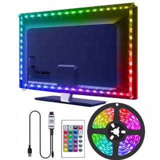 TAŚMA LED Z PILOTEM RGB USB DO TV 1M KOLOROWA PODŚWIETLENIE TELEWIZORA
