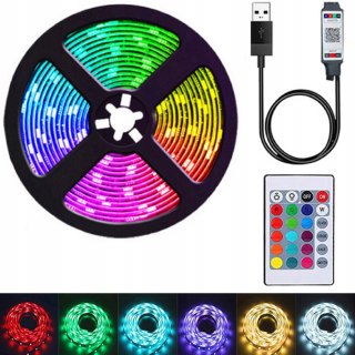 TAŚMA LED Z PILOTEM RGB USB DO TV 1M KOLOROWA PODŚWIETLENIE TELEWIZORA
