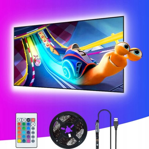 TAŚMA LED Z PILOTEM RGB USB DO TV 1M KOLOROWA PODŚWIETLENIE TELEWIZORA