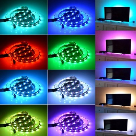 TAŚMA LED Z PILOTEM RGB USB DO TV 1M KOLOROWA PODŚWIETLENIE TELEWIZORA