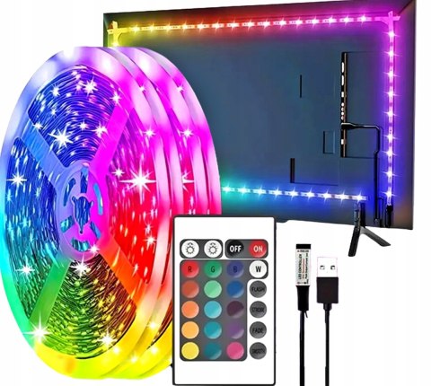 TAŚMA LED Z PILOTEM RGB USB DO TV 1M KOLOROWA PODŚWIETLENIE TELEWIZORA