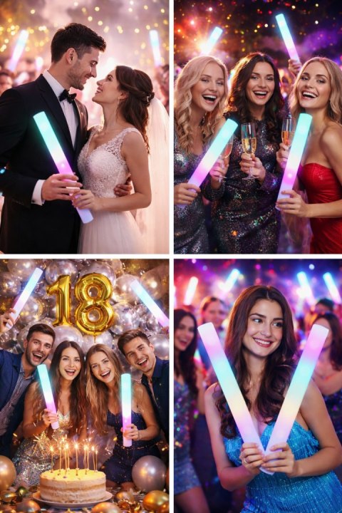 10x Pałki PAŁKA LED Świecące Piankowe Miecze Świetlne Wesele 18tka Impreza