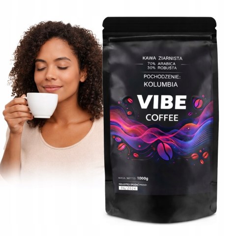 KAWA ZIARNISTA 1kg Kolumbia ŚWIEŻO PALONA Vibe Coffe mocna Arabica 1000g