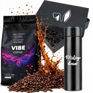 KAWA ZIARNISTA ŚWIEŻO PALONA Vibe Coffe mocna Arabica 1kg + termos PREZENT