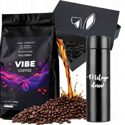 KAWA ZIARNISTA ŚWIEŻO PALONA Vibe Coffe mocna Arabica 1kg + termos PREZENT