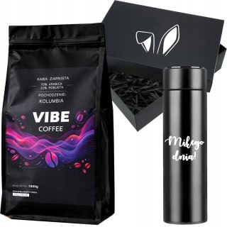 KAWA ZIARNISTA ŚWIEŻO PALONA Vibe Coffe mocna Arabica 1kg + termos PREZENT
