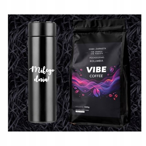 KAWA ZIARNISTA ŚWIEŻO PALONA Vibe Coffe mocna Arabica 1kg + termos PREZENT