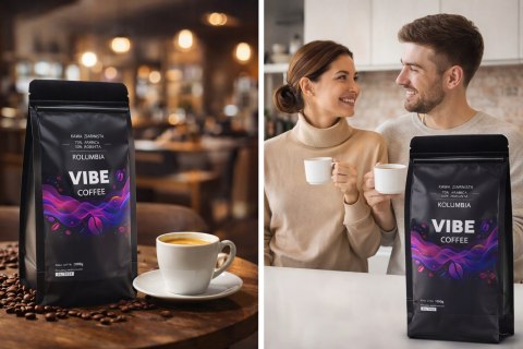 KAWA ZIARNISTA ŚWIEŻO PALONA Vibe Coffe mocna Arabica 1kg + termos PREZENT