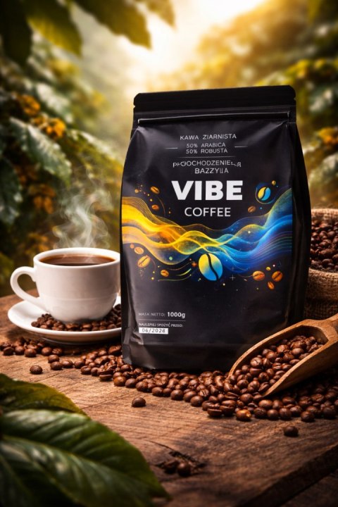 Kawa ziarnista 1kg VIBE COFFE BRAZYLIA Świeżo Palona mieszana ARABICA 1000g