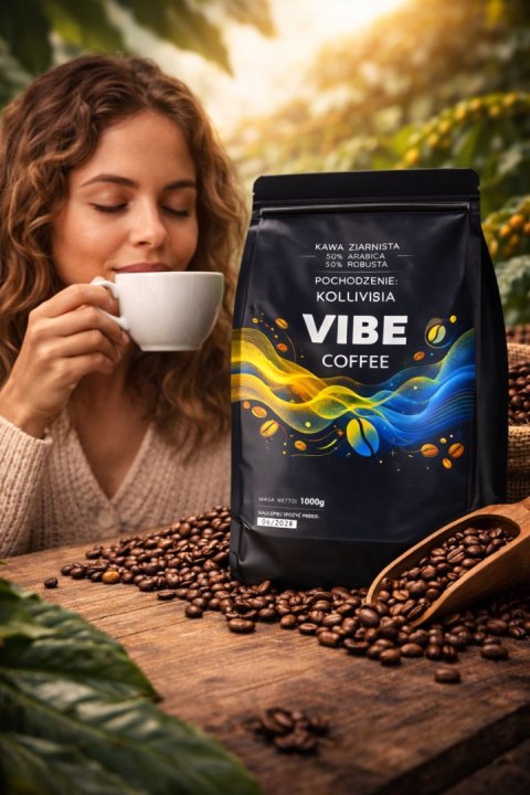 Kawa ziarnista 1kg VIBE COFFE BRAZYLIA Świeżo Palona mieszana ARABICA 1000g