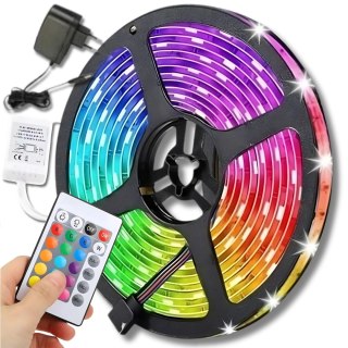 LEDY TAŚMA LED RGB BIAŁA KOLOROWA MOCNA WODOODPORNA SAMOPRZYLEPNA 5M PILOT