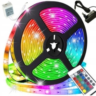 LEDY TAŚMA LED RGB BIAŁA KOLOROWA MOCNA WODOODPORNA SAMOPRZYLEPNA 5M PILOT