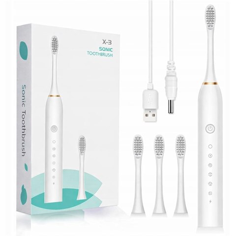 SZCZOTECZKA SONICZNA DO ZĘBÓW Akumulatorowa ELEKTRYCZNA + 4 KOŃCÓWKI USB