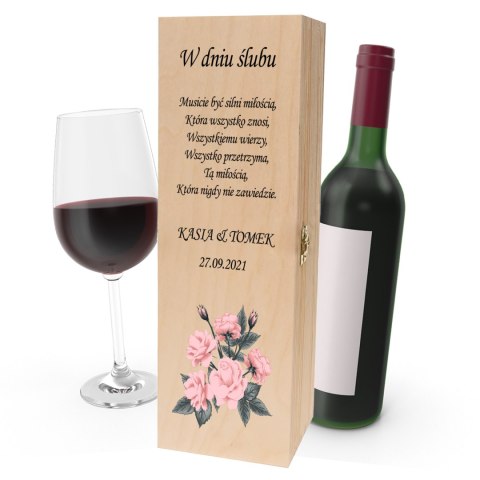 Drewniana skrzynka na wino - IDEALNY PREZENT na każdą okazję! NA ŚLUB 02