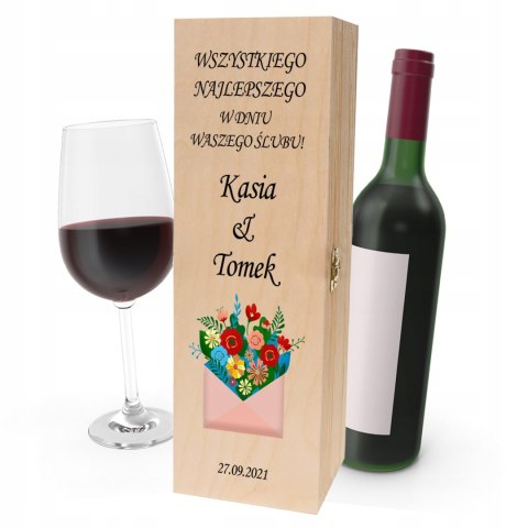 Drewniana skrzynka na wino - IDEALNY PREZENT na każdą okazję! NA ŚLUB 09