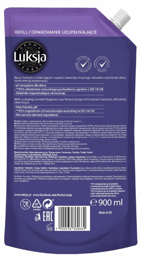 LUKSJA Mydło w płynie 900ml Zapas Aroma Relaxing