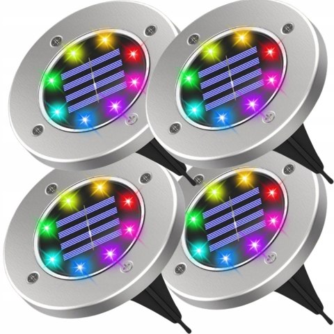LAMPKI SOLARNE DO OGRODU GRUNTOWE LAMPY LED DYSK WBIJANE OGRODOWE RGB 4x