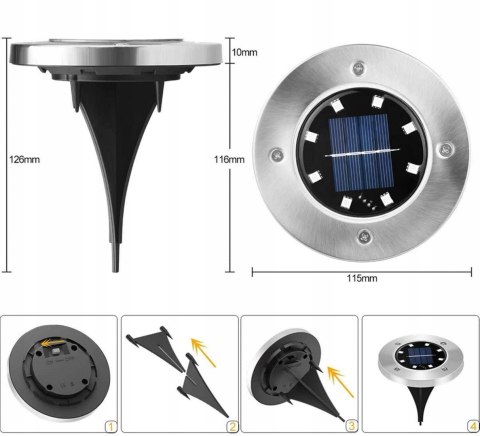 LAMPKI SOLARNE DO OGRODU GRUNTOWE LAMPY LED DYSK WBIJANE OGRODOWE RGB 4x