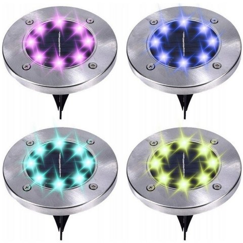 LAMPKI SOLARNE DO OGRODU GRUNTOWE LAMPY LED DYSK WBIJANE OGRODOWE RGB 4x
