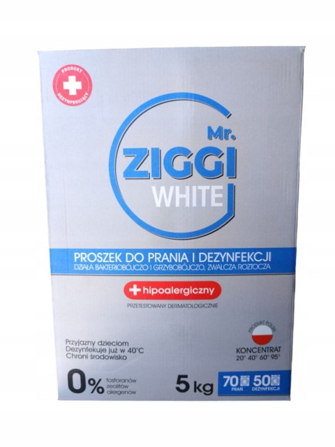 Mr. ZIGGI White Proszek do Prania Białego Dezynfekujący Hipoalergiczny 5kg