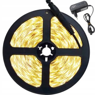 TAŚMA Ledy LED BIAŁA CIEPŁA 5M 3500K 12V 230V WODOODPORNA + ZASILACZ