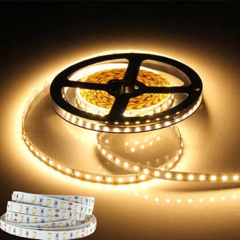 TAŚMA Ledy LED BIAŁA CIEPŁA 5M 3500K 12V 230V WODOODPORNA + ZASILACZ