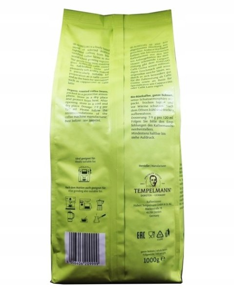 TEMPELMANN AURELIAS CREMA BIO 1KG Kawa Ziarnista 100% Arabica