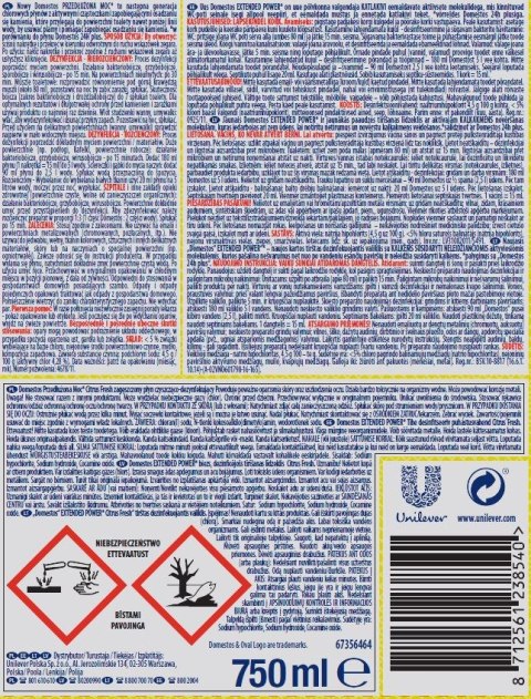 DOMESTOS PŁYN ŻEL do czyszczenia wc Citrus Fresh 750 ml