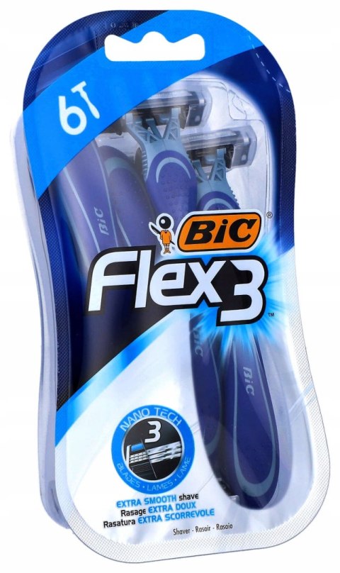 Maszynki do golenia jednorazowe męskie BIC Flex 3 3-ostrza maszynka 6 szt