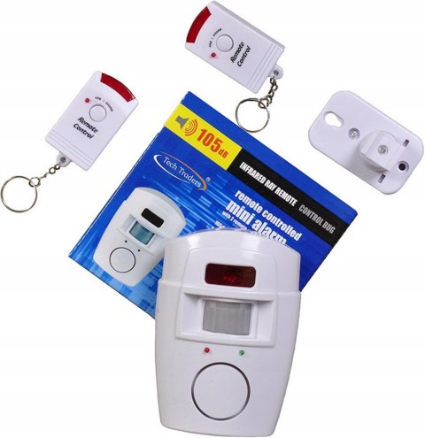 ALARM BEZPRZEWODOWY CZUJNIK RUCHU + 2 PILOTY 105dB DO PIWNICY GARAŻU DOMU