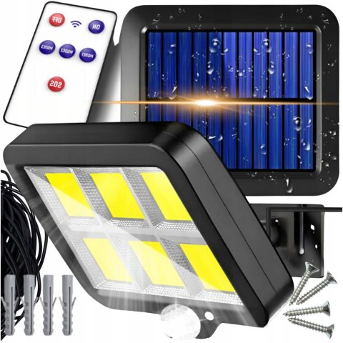 LAMPA SOLARNA Z CZUJNIKIEM RUCHU MOCNA ULICZNA OGRODOWA COB 120 LED PANEL
