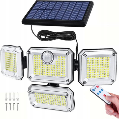 LAMPA SOLARNA ZEWNĘTRZNA LED z CZUJNIKIEM RUCHU REGULOWANA OGRODOWA + PILOT