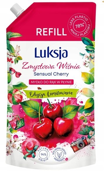 LUKSJA Mydło w płynie 900ml Zapas Wiśnia opakowanie uzupełniające