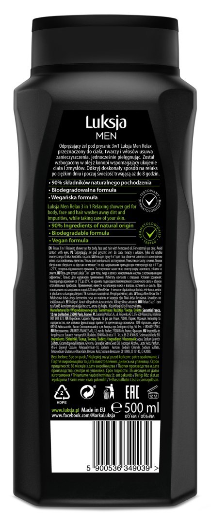 LUKSJA Żel pod prysznic 500ml Men Relax