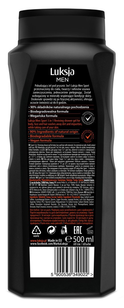 LUKSJA Żel pod prysznic 500ml Men Sport