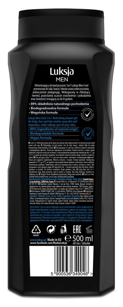 LUKSJA Żel pod prysznic odświeżający 500ml Men Cool