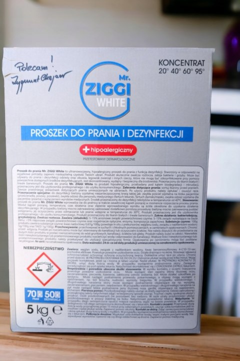 Mr. ZIGGI White Proszek do Prania Białego Dezynfekujący Hipoalergiczny 5kg