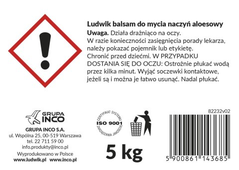 LUDWIK Plyn do naczyn duży zapas 5L Aloes
