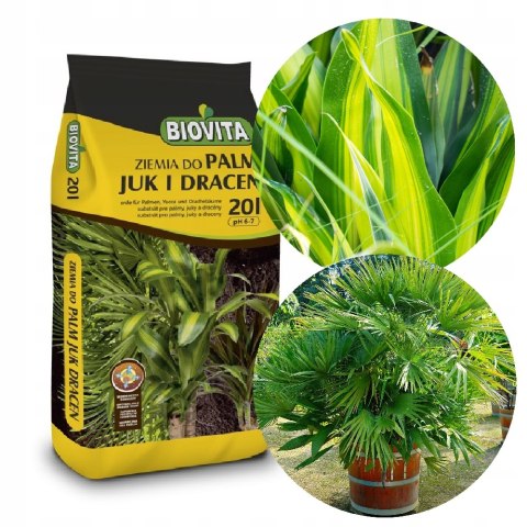 BIOVITA ZIEMIA PODŁOŻE WZBOGACONE DO PALM JUK DRACEN FIKUS Z NAWOZEM 20L