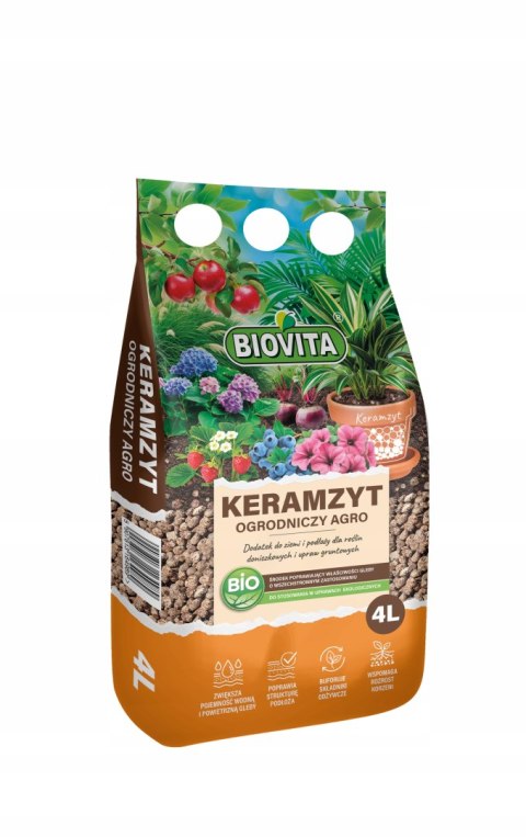 Biovita Keramzyt ogrodniczy AGRO 4-8 mm 4L drenaż do roślin podłoże