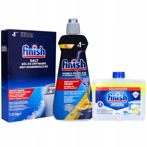 Finish zestaw do zmywarki sól 1,5 kg czyścik 0,25 l nabłyszczacz 0,8 L